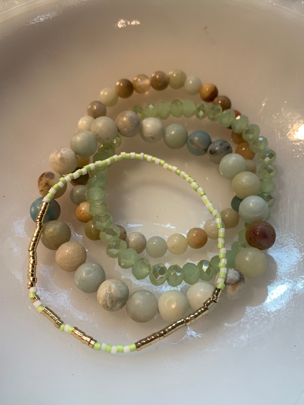 4pc green gold boho stretch bracelet set